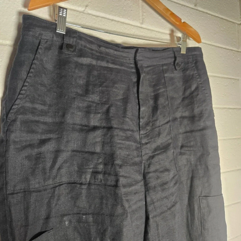 Nicole Miller New York 100% Linen Cargo Pants XL High Rise Lagenlook Minimalist